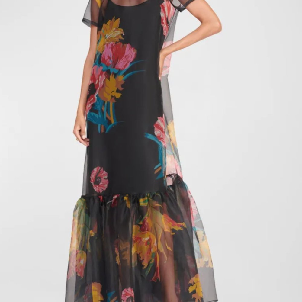 STAUD Calluna High-Neck Floral Organza Gown in First Night Bloom